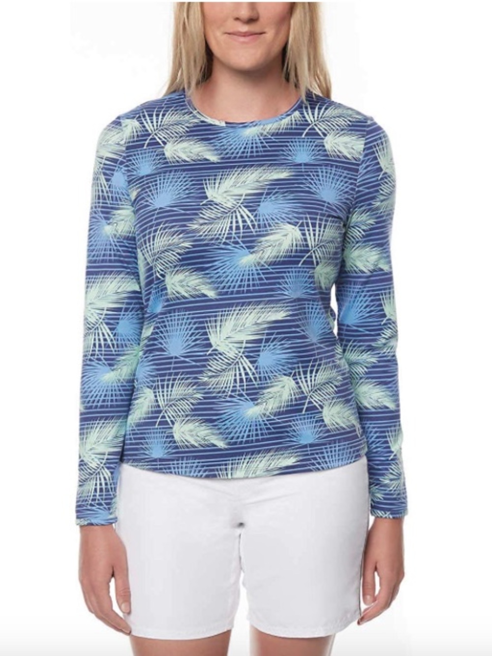 Hang Ten Blue & Light Blue Palm-Leaf Long Sleeve Tee